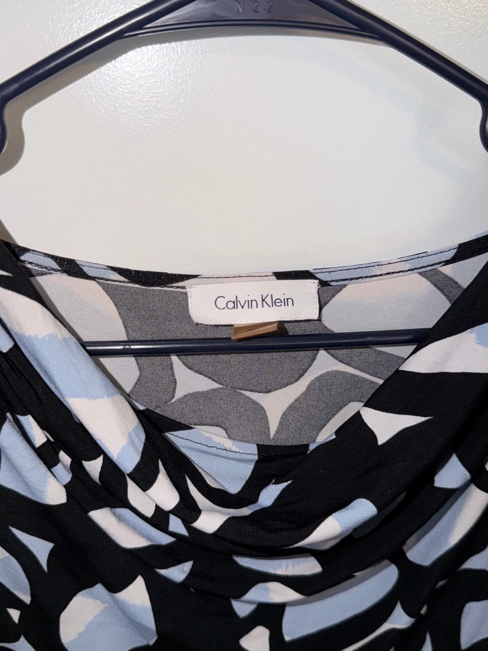 Calvin Klein Black & Light Blue Cowl Neck Sleeveless Top - Picture 2 of 4
